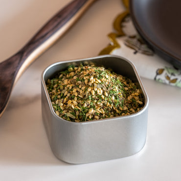 Herb Sesame Spice Blend in square tin