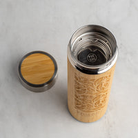 Bamboo Leaf Travel Tumbler open with lid next to it