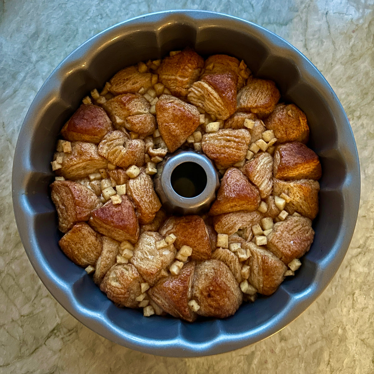 Caramel Apple Monkey Bread  in Bundt pan