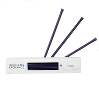 Set of dark honey straws in a white box labeled 'The Spice & Tea Exchange' on a white background