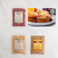 Cranberry Orange Muffins recipe card and baggies: Cranberry Orange Sugar, Florida Sunshine Sugar, Chai Baking Spice Spice Blend