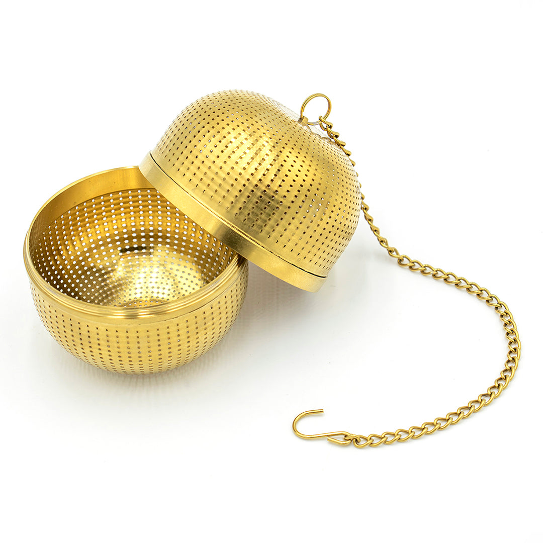 The Gold Ball Infuser - Large features fine perforations, an easy-open design, and a chain with hook for effortless removal from your cup or pot.