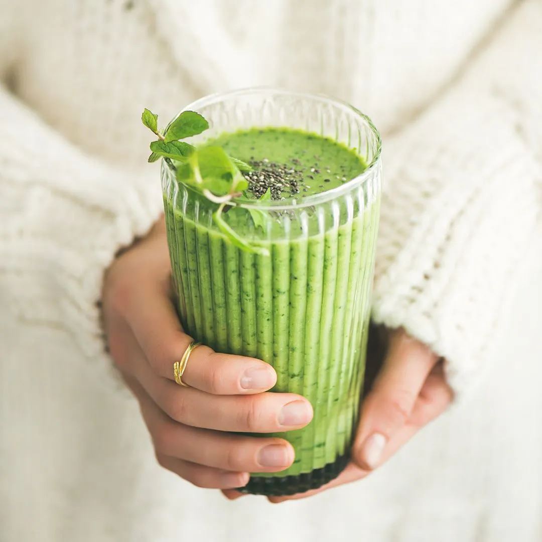 Ceremonial Matcha Tea in a Matcha Latte with chia seeds