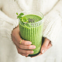 Ceremonial Matcha Tea in a Matcha Latte with chia seeds