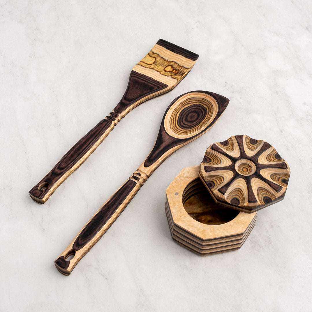 Natural Corner Spoon, Spatula, and Salt Cellar