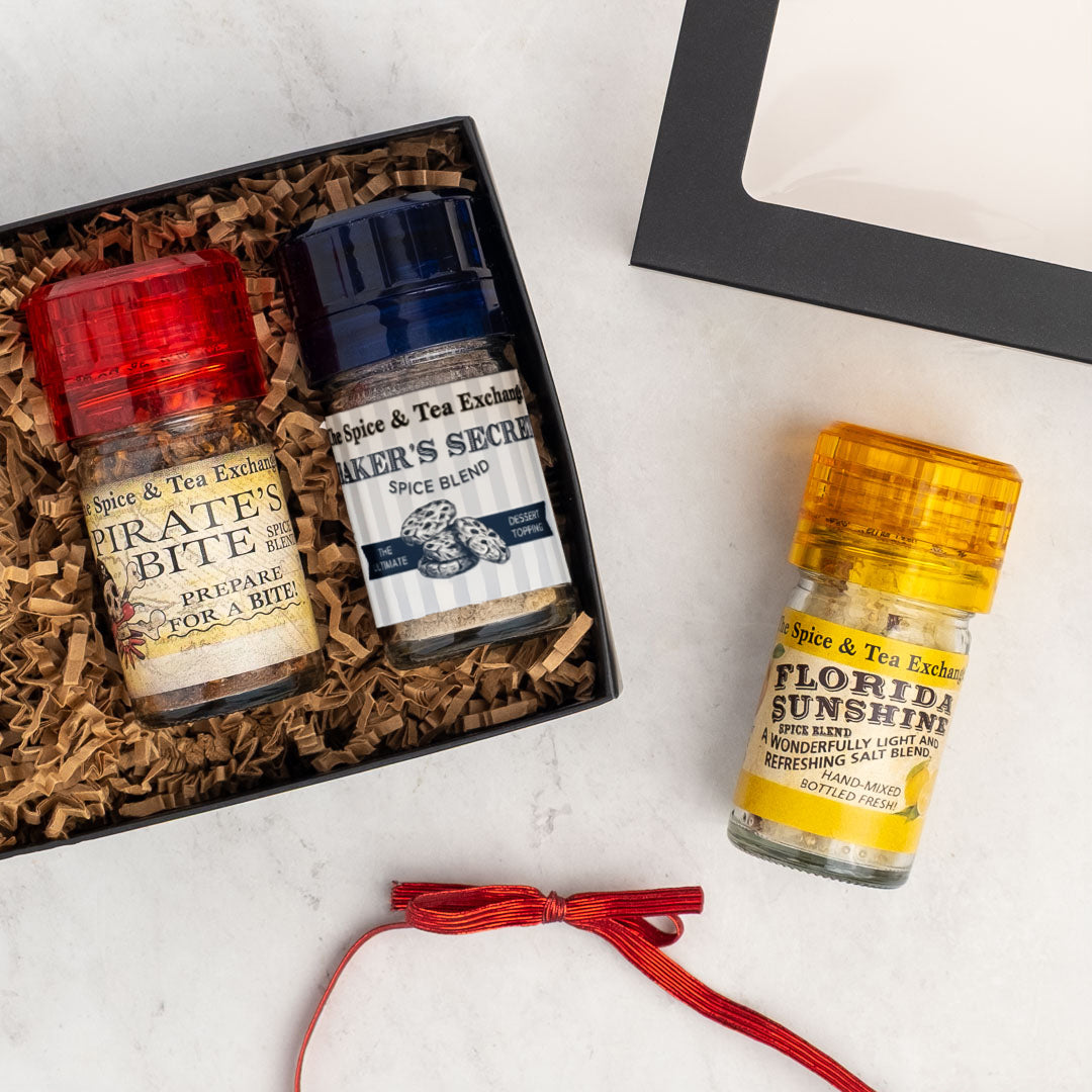 Sweet & Spicy Mini Grinder Trio Gift Box contents