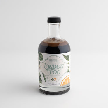 Bottle of 'London Fog' with a label on a white background